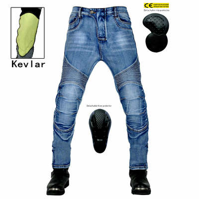 Motorcycle Jeans Men's Retro Casual Anti-fall Pants Washed Stretch Riding Pants Kevlar Motorcycle Tear-resistant