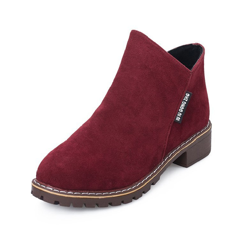 Round head thick heel short boots Women's foreign trade large size 2022 autumn and winter New short side zipper vintage Martin boots wholesale