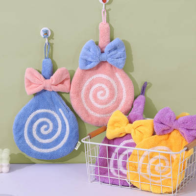 Hand towel coral fleece hanging children's cute cartoon edge thickened absorbent hand towel kitchen hand towel