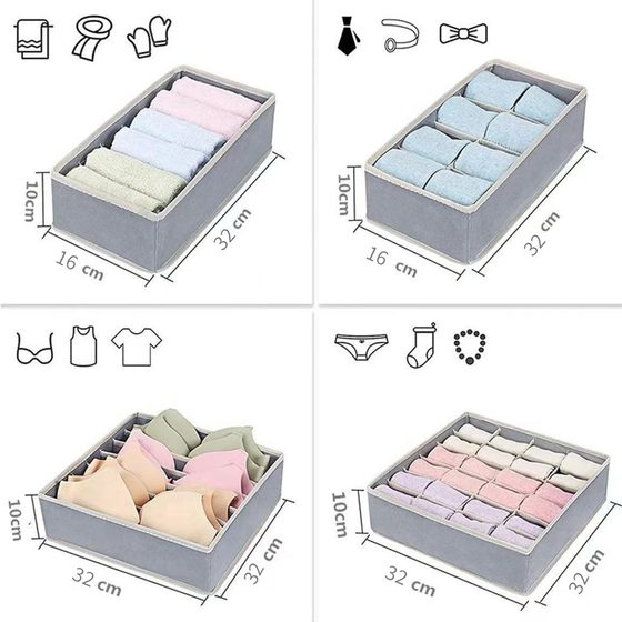 Foldable Mesh Underwear Storage Box Socks Bra Underwear Drawer Type Divided Storage Finishing Box Four-piece Set