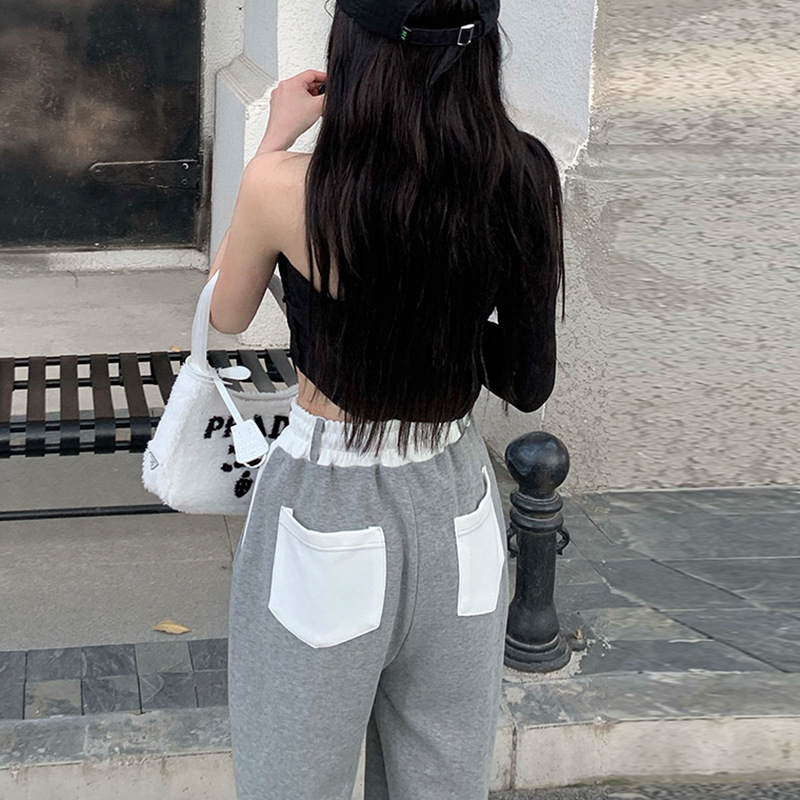 Hong Kong Style Grey Sports Pants Women's 2023 New High Waist Dipping Loose Wide Leg Floor Casual Pants All-match Sweatpants
