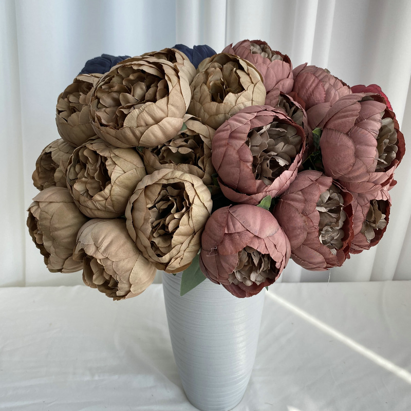 Abrasive cloth 10 head round peony Nordic ins simulation Peony Bouquet wedding home decoration fake flower artificial flower