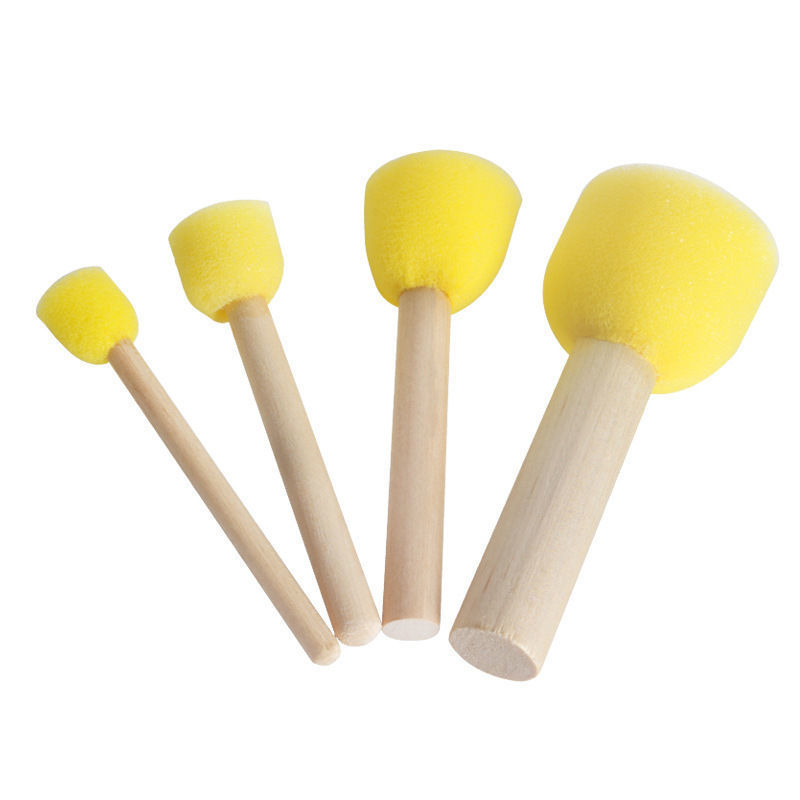Factory wholesale wooden handle Sponge round mushroom head brush children's art painting graffiti tools series