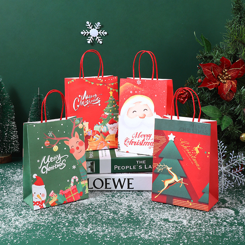 New Christmas Gift Tote Bag Christmas Eve Candy Gift Paper Bag Kraft Paper Apple Packaging Bag in Stock