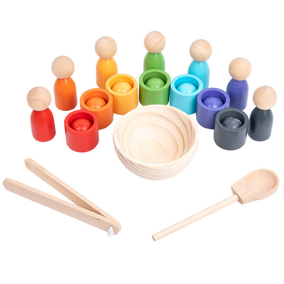 Children's Early Education Montessori Wooden Seven-color Ball and Cup Color Classification Cognitive Matching Pair-clip Bead Educational Toys