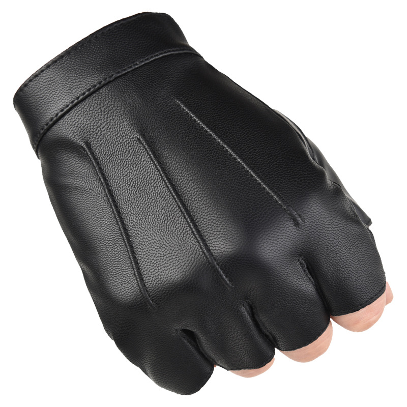 Tactical Outdoor Half-Finger PU Leather Gloves Men's Winter Trendy Riding Waterproof Non-Slip Fleece-Lined Warm Riding Driving Fingers