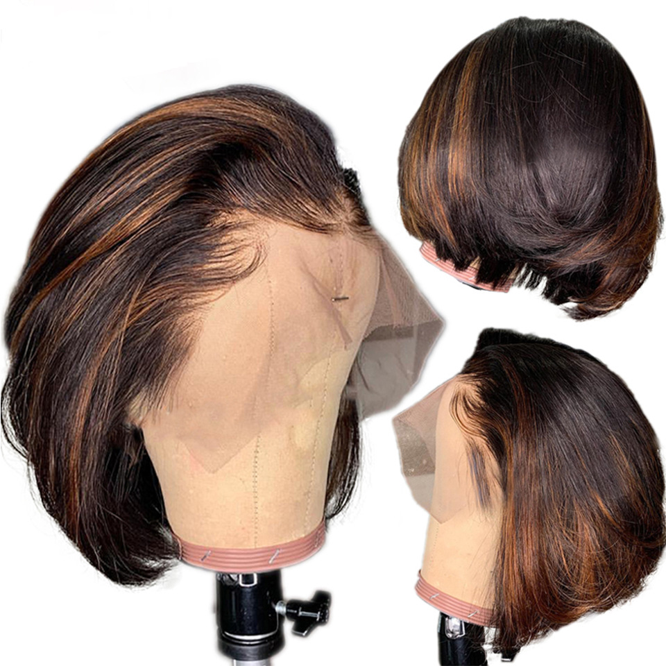 Parrucca frontale in pizzo con capelli veri Xuchang corto Bob transfrontaliero Parrucca europea americana africana Parrucca a testa intera_voghion.com