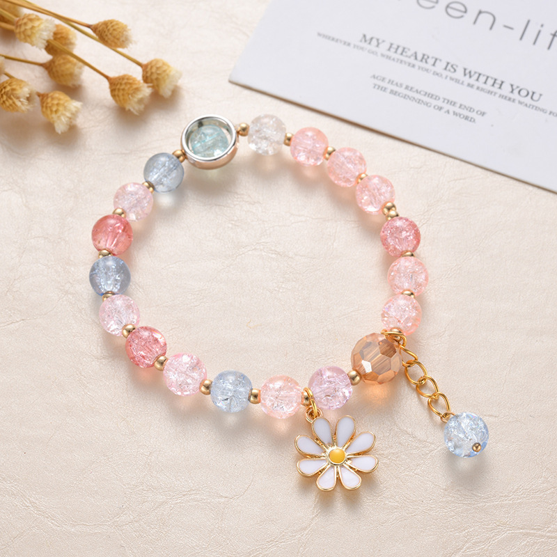 New Popcorn Crystal Bracelet Women's Pink Crystal Sun Flower Sister Girlfriend Student Bracelet Small Daisy Bracelet Wholesale