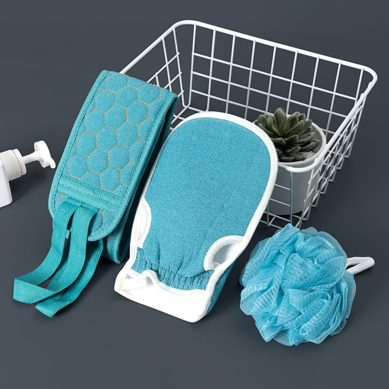 Rubbing Bath Towel Bathing Artifact Three-Piece Set Thickened Gloves Mud Rubbing Decontamination Bath Ball Combination Set Backrest Strip Rubbing Towel