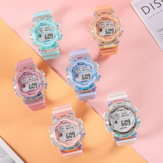 Hot new student electronic watch macaron gradient color watch outdoor waterproof multifunctional sports electronic watch
