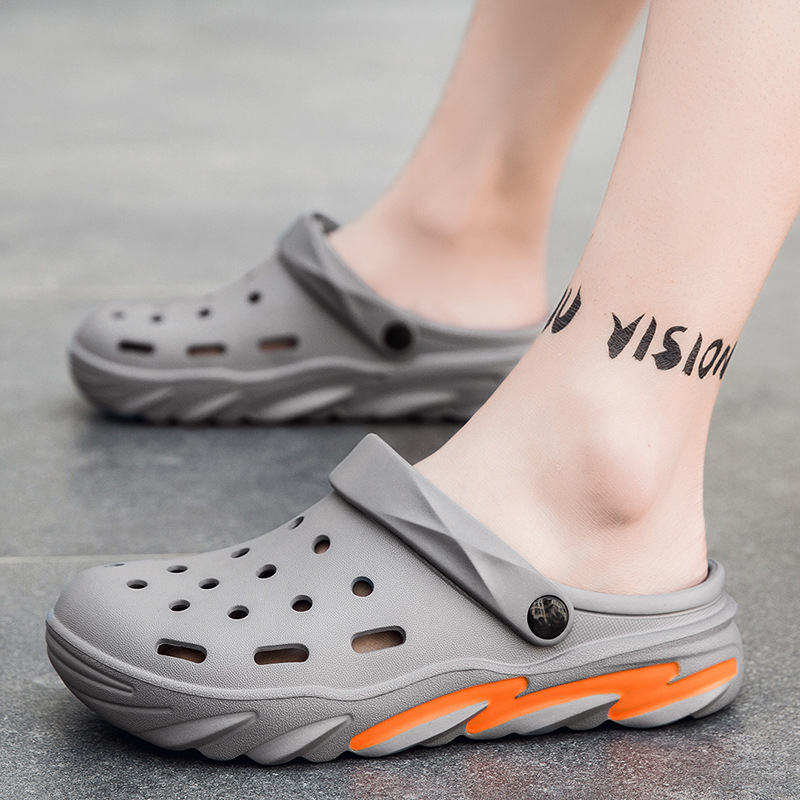 Summer New Casual Men's Hole Shoes Non-slip Thick-soled Breathable Height-increasing Beach Sandals with Soft Sole Slippers