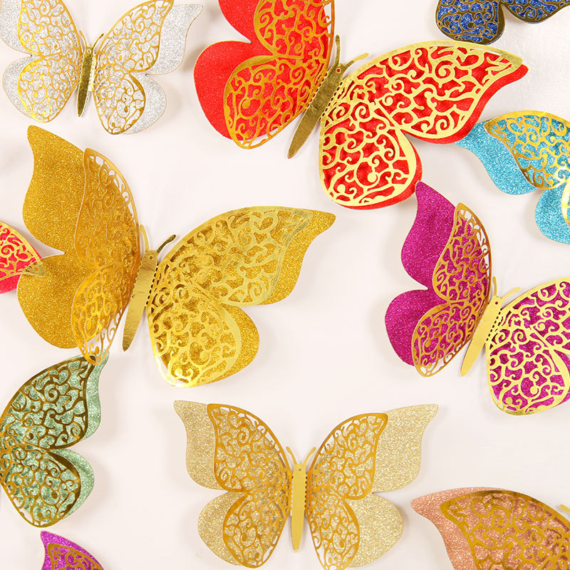 Double Layer Color Hollow Butterfly Wall Sticker 3D Hollow Paper Butterfly Amazon Wedding Festival Decoration