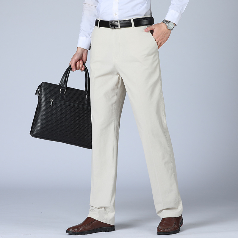 Pure Cotton Casual Pants Men's Spring and Summer Thin Business Middle-aged and Elderly Dad's Straight Middle-Waist Men's Long Pants