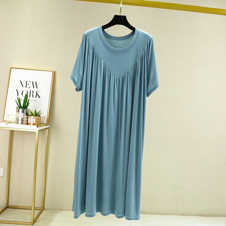 Summer Thin Modal Loose plus size dress Solid Color Nightgown Women's Plus-sized Plus-sized Pleated A- Line Skirt