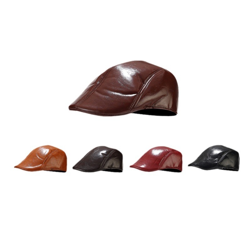 Grenzüberschreitende Herbst- und Winter-Retro-Port-Stil progressive Kappe PU-Leder-Baskenmütze für mittleres und älteres Alter Pu-Männermütze_voghion.com