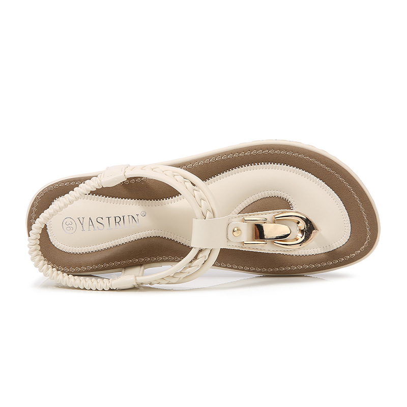 2021 New Arrival Thong Sandals Women's Summer Non-Slip Thong Flat Gold Buckle Casual Korean Style Flat Heel Sandals for Women