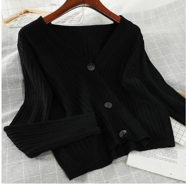 2022 autumn new outdoor wear gentle style short loose V-neck sweater coat knitwear cardigan women's top
