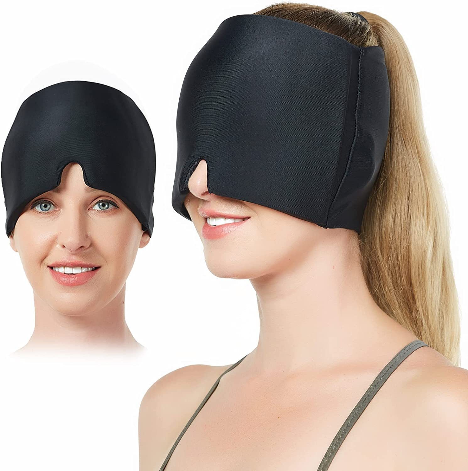 Hydrogel ice compress head mask cooling headache cold and hot compress head cover ice pack cap stretchable physiotherapy care eye mask