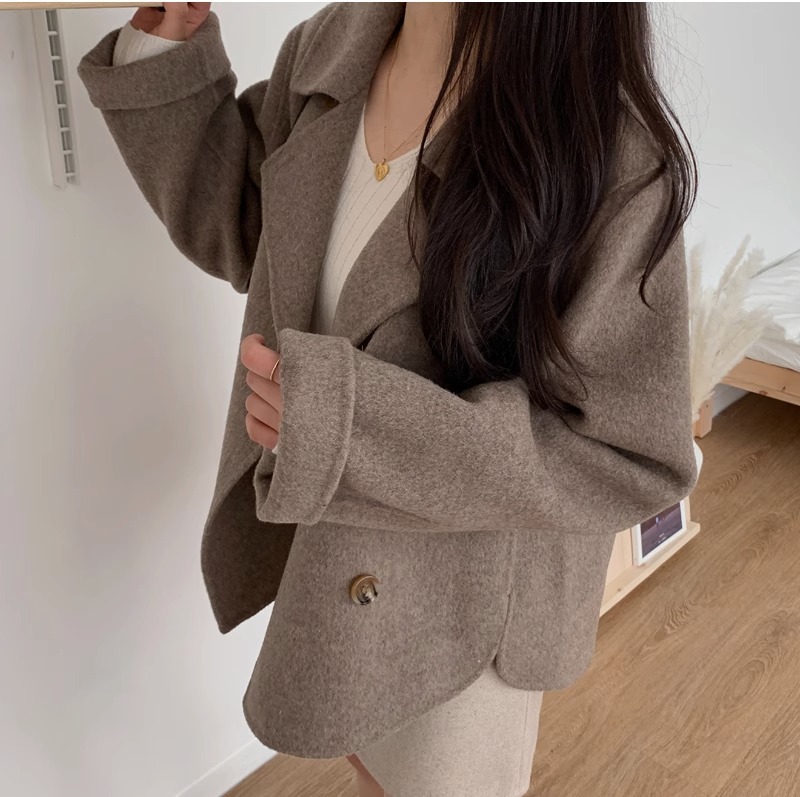 Blazer da donna in misto lana di ispirazione francese, cappotto oversize doppiopetto, elegante capospalla autunno/inverno_voghion.com