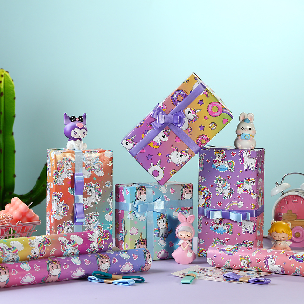 Amazon hot sale creative cartoon unicorn cute gift wrapping paper gift box flower wrapping paper book wrapping paper