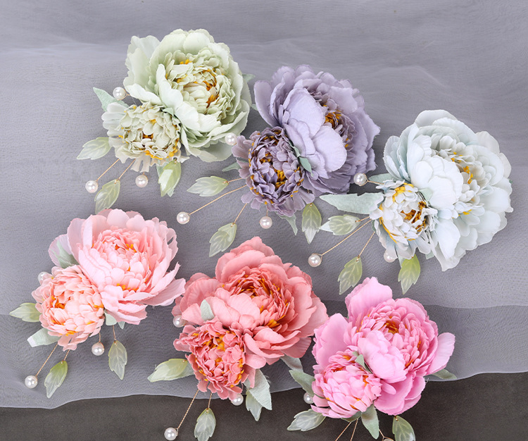 Tang Style Flower Clip Silk Flower Hairclip Antique Rear Pressure Headwear Hanfu Hair Accessories Ancient Clothing Accessories Cheongsam Flower Edge C_voghion.com