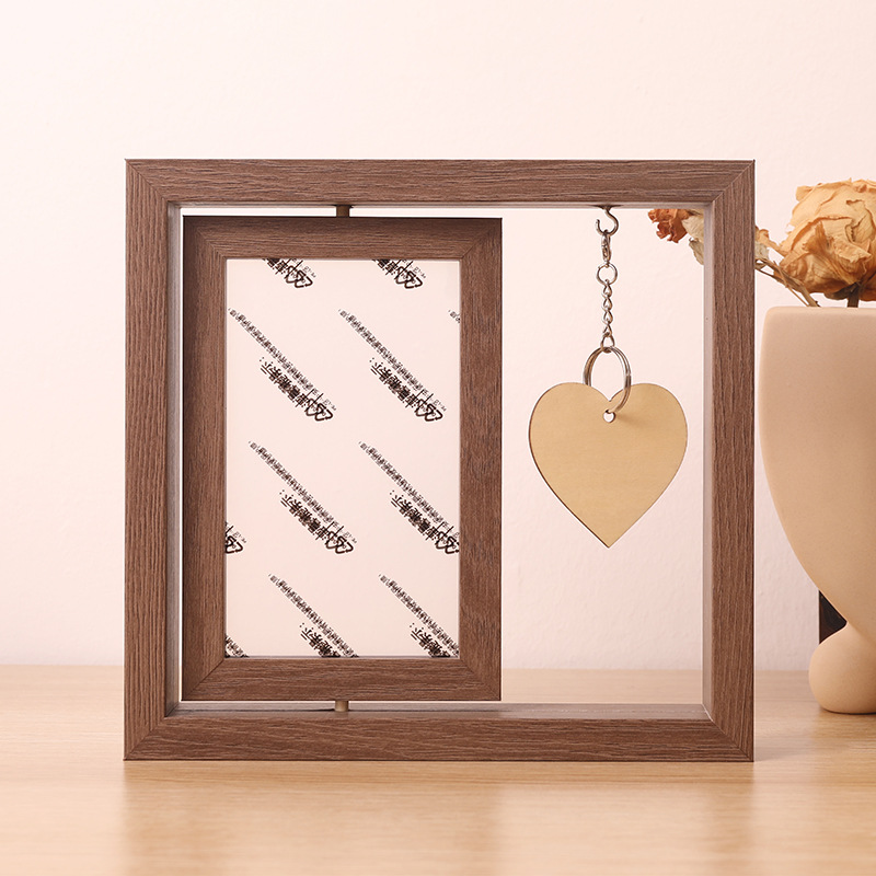 Cross-border Creative Double-sided Rotating 6-inch 7-inch Wooden Photo Frame Table Personalized Couple Gift Commemorative Wooden Photo Frame