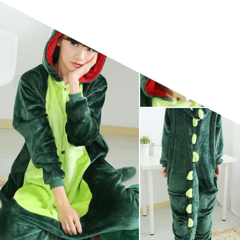 New Green Dinosaur Fire Dragon Flannel Autumn and Winter Toilet Edition Men's and Women's Home Clothes Performance Clothes Cartoon Siberian Pajamas