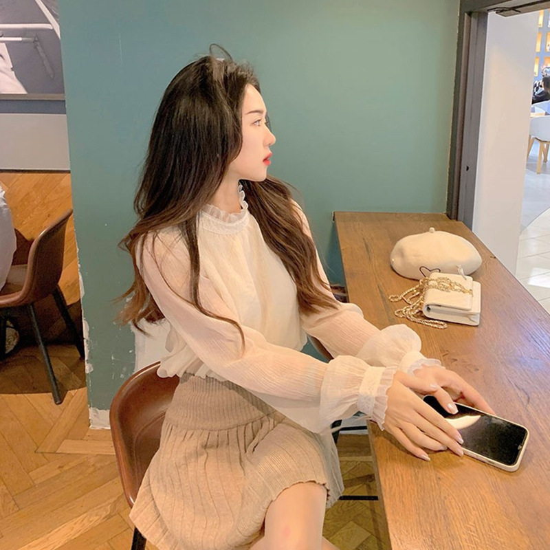 Early Spring 2023 New Long-sleeved Western-style High-end Shirt Chic Beautiful Top with Base Lace Shirt for Women
