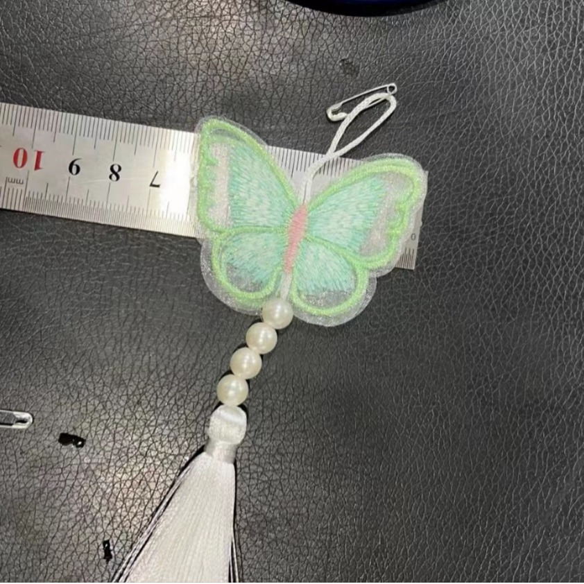 Chinese Style Double-Sided Embroidery Butterfly Tassel Small Spike Hanfu Folding Fan Children's Wear Pendant Accessories