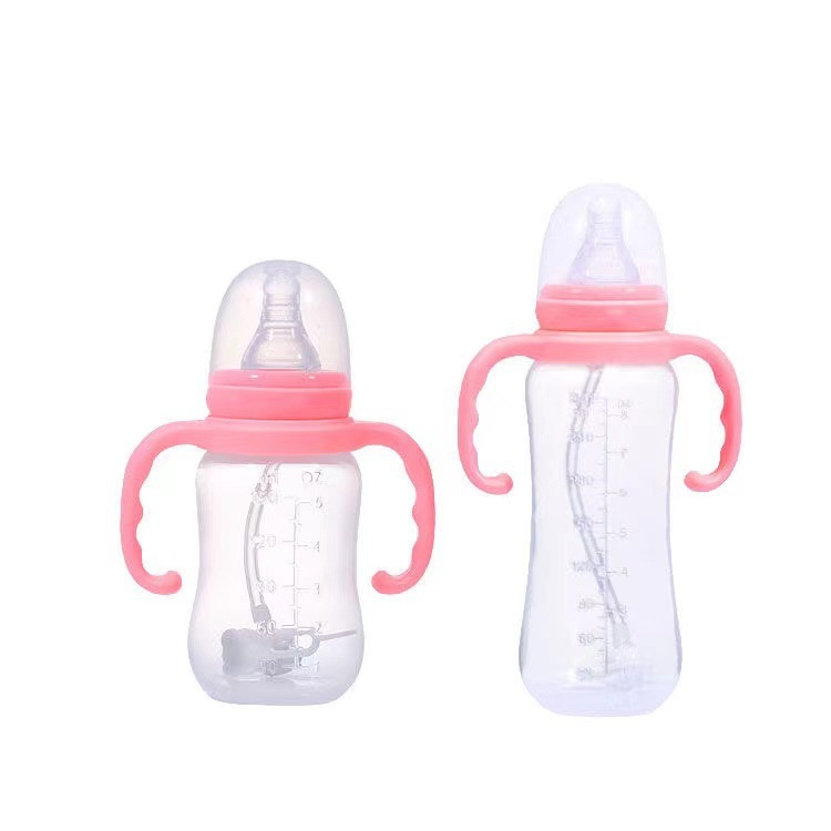 婴儿标口pp奶瓶母婴批发新生儿带手抦塑料奶瓶瓶吸管奶瓶直销代发