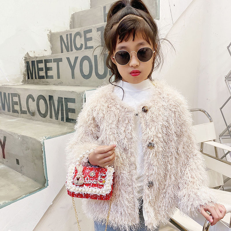 Princess Chanel Style Chain Bag Baby Pearl Accessories Hand Bag Trendy Children's Cute Bow Girl Shoulder Bag