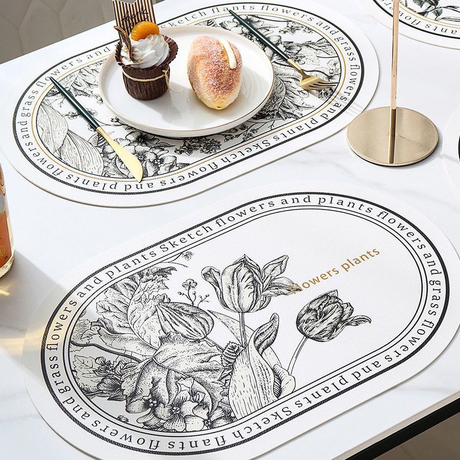 French Nordic black and white pattern Western placemat leather placemat waterproof oil-proof heat insulation anti-scald plate bowl mat pot mat home