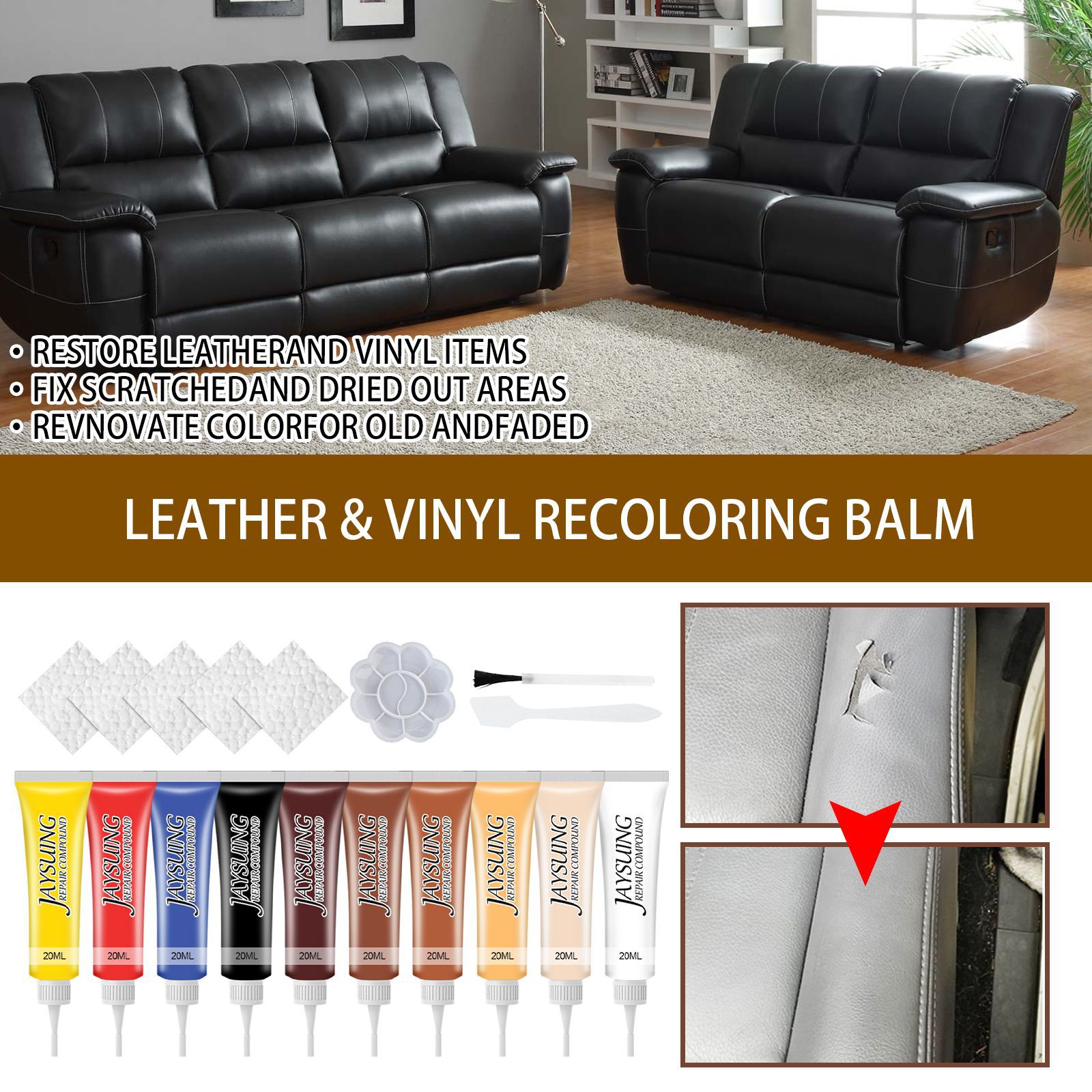 Jaysuing leather color patch cream leather coat leather shoes coloring agent car leather seat leather renovation color supplement
