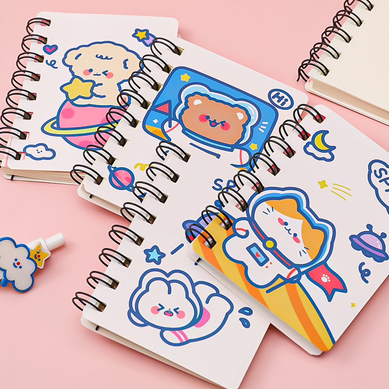 Astronaut coil book cartoon a7 loose-leaf flip notepad portable blank small notebook student stationery notebook