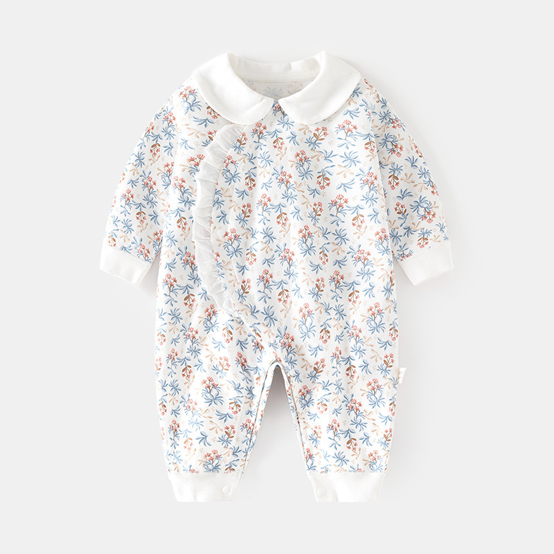 Baby's Spring and Autumn Casa Baby's Boneless Long-Sleeved Home Pure Cotton Climbing Clothing Baby's Children's Printed Door-to-Door Hatshirt