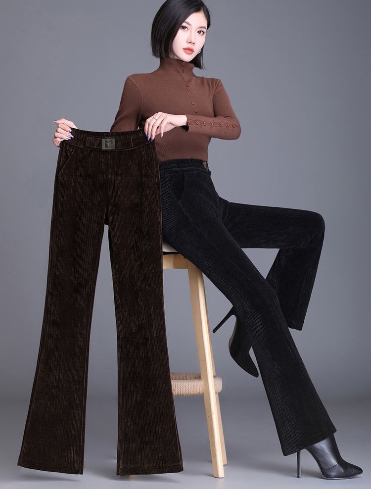 Fleece-lined thick flared pants women's pants high waist slimming warm flared casual pants autumn and winter New outer wear fleece-lined pants women