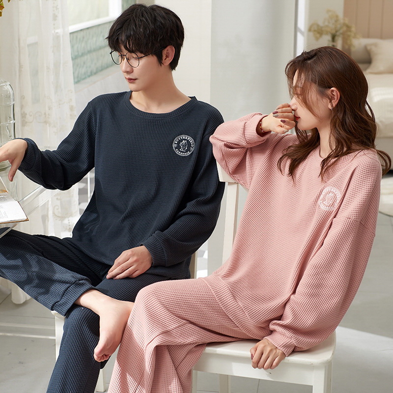 Spring and Autumn Couples Pajamas Cotton Pullover Comfortable Breathable Round Neck Sweet Cute Thin Outfit Home Suit