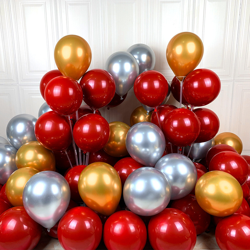 Wedding Pomegranate Red Balloon Thickened Double-layer Red Happy Character Wedding Room Decoration Metal Decoration Wedding Balloon Set