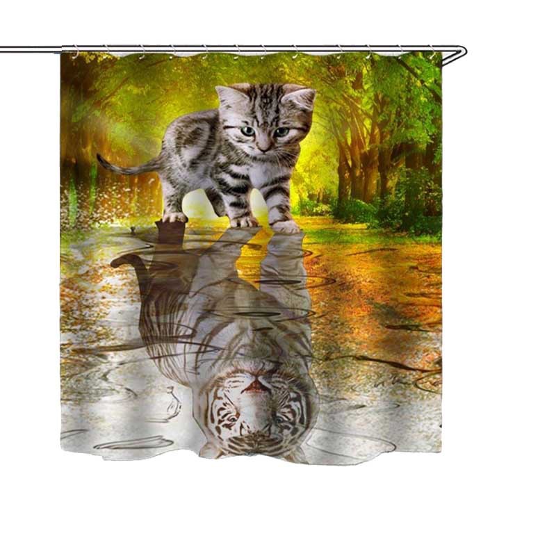 Cross-border personality cartoon cat creative 3D digital printing shower curtain bathroom curtain curtain waterproof shower curtain partition