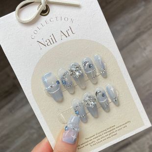 Handmade Wear Armor New Snowflake Diamond Crystal Haze Blue White Fake Nail Finished Removable Jelly Gel