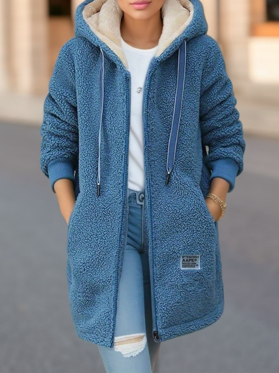 Fleece-lined thickened mid-length lambswool sweater women's cross-border 2023 new autumn and winter embroidered letter zipper coat