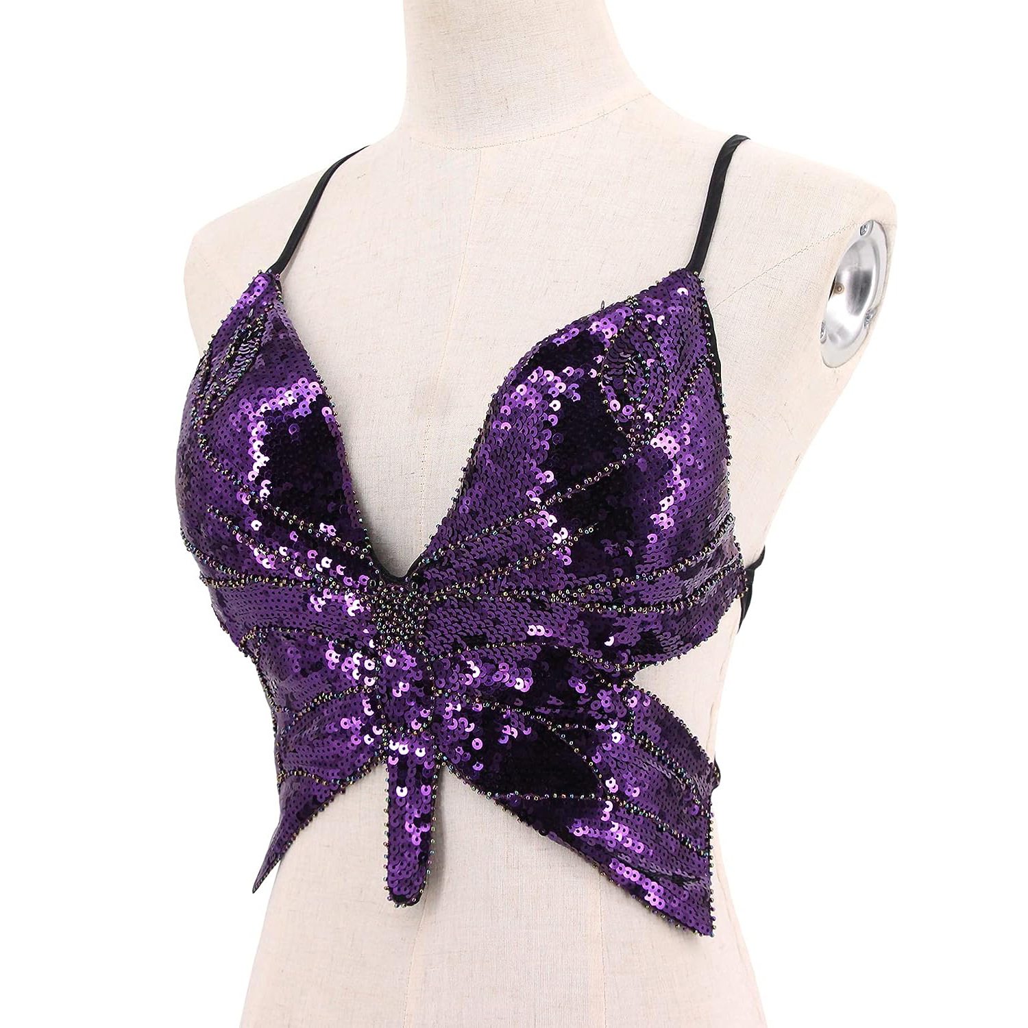 One-piece delivery sexy dance performance sequined top belly dance Butterfly bra nightclub stage party costume