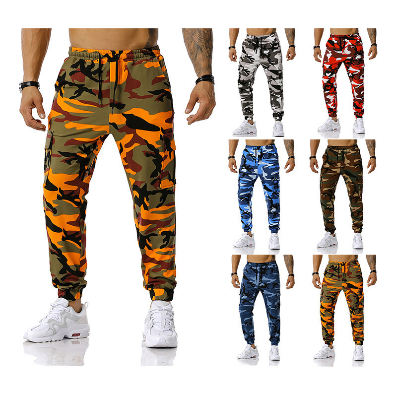 2023 foreign trade new European size men's stitching camouflage jogging pants outdoor sports pants football training pants fitness pants