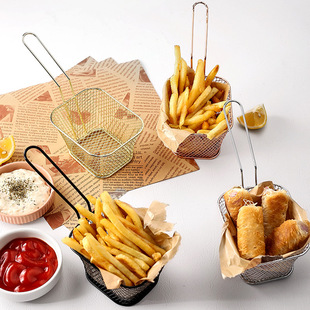 In stock stainless steel French Fries frying basket snack frying mesh basket oil-proof frying basket fried chicken basket French fries basket