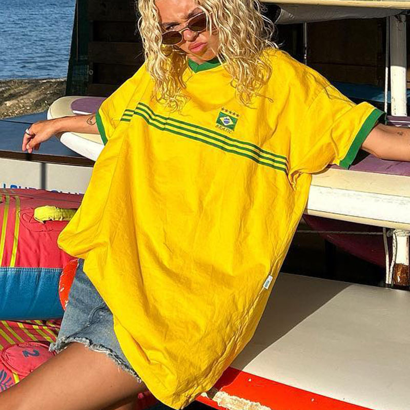 Hip hop European and American spring and summer New 2023 Women's round neck casual letter print simple style loose short sleeve t-shirt