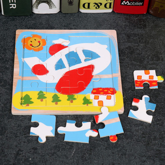 Wooden 16-piece jigsaw puzzle children's animal cartoon plane jigsaw puzzle baby's early education and intelligence environmental protection wooden toy