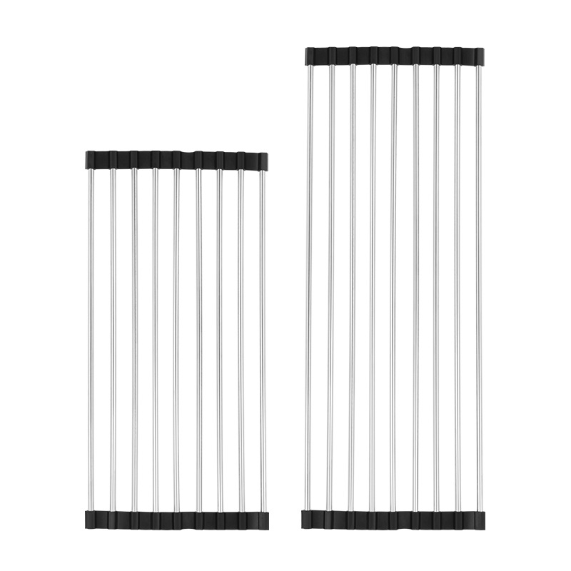 Kitchen Sink Stainless Steel Drain Rack Foldable Fruit and Vegetable Dishes Water Storage Rack Roller Curtain Storage Drain Rack