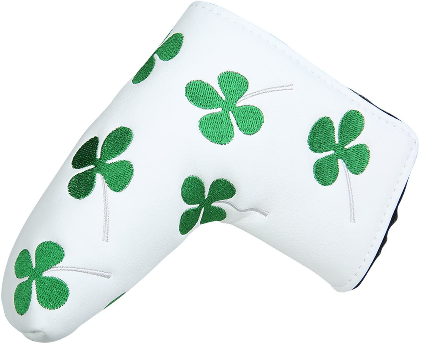 Amazon golf club cover four-leaf clover skull L-shaped push rod cover PU leather push rod cover