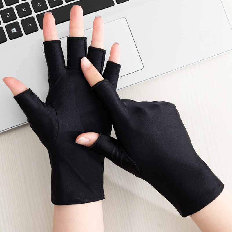 Half Finger Gloves Women's Thin Tea Picking White Women's Half Finger Beauty Gloves Sunscreen Gloves for Drivers Short Manicure Gloves