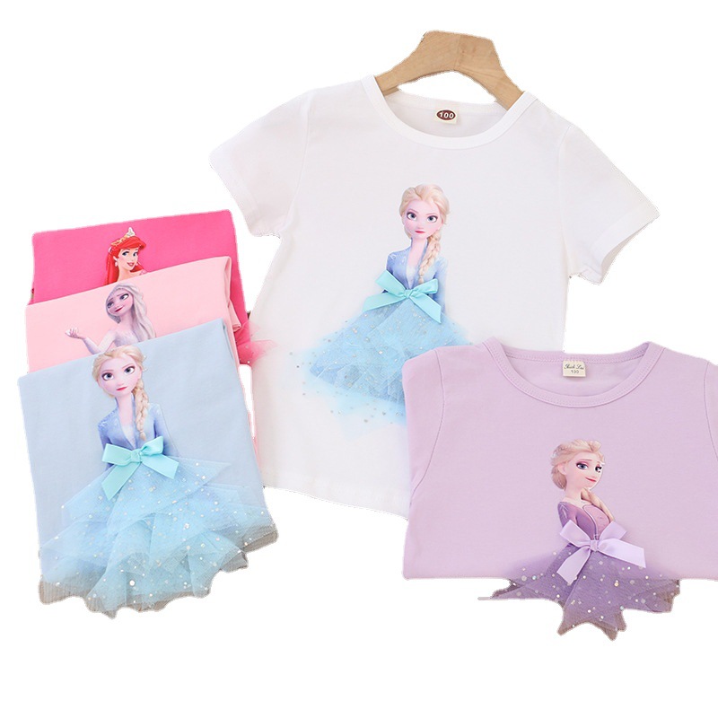 2024 children's clothing Korean version of the new summer girls short sleeve T-shirt children's three-dimensional princess foreign trade factory a generation of hair